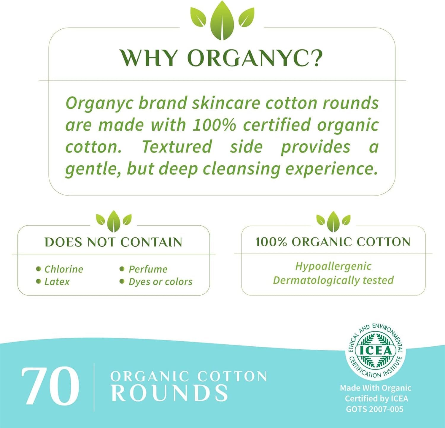 100% Organic Cotton Rounds - Biodegradable Cotton, Chemical Free, for Sensitive Skin (70 Count) - Daily Cosmetics. Beauty and Personal Care