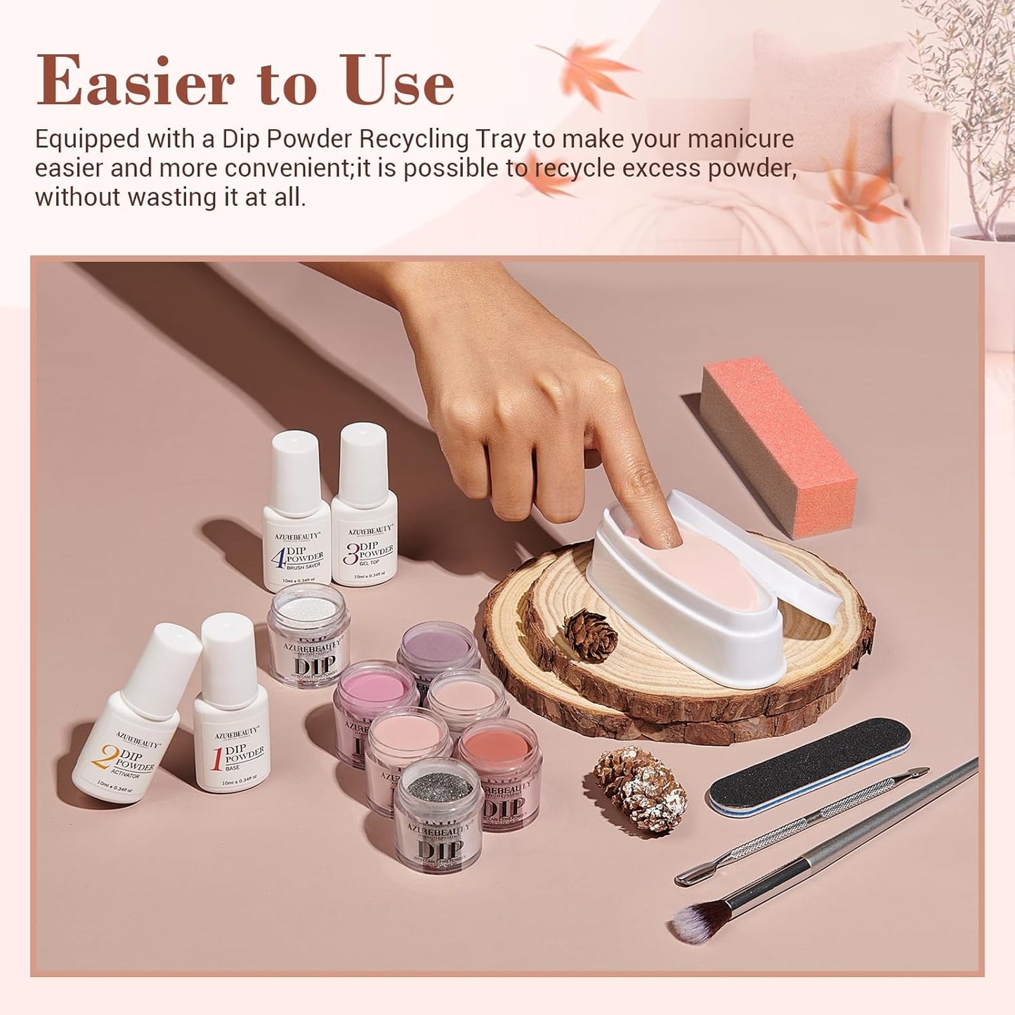 Dip Powder Nail Starter Kit Nude Pink Brown Grey Dipping Powder 20 Dark Light Trend Colors Recycling Tray Liquid Set Top Base Coat Activator for French Nail Art Manicure Salon