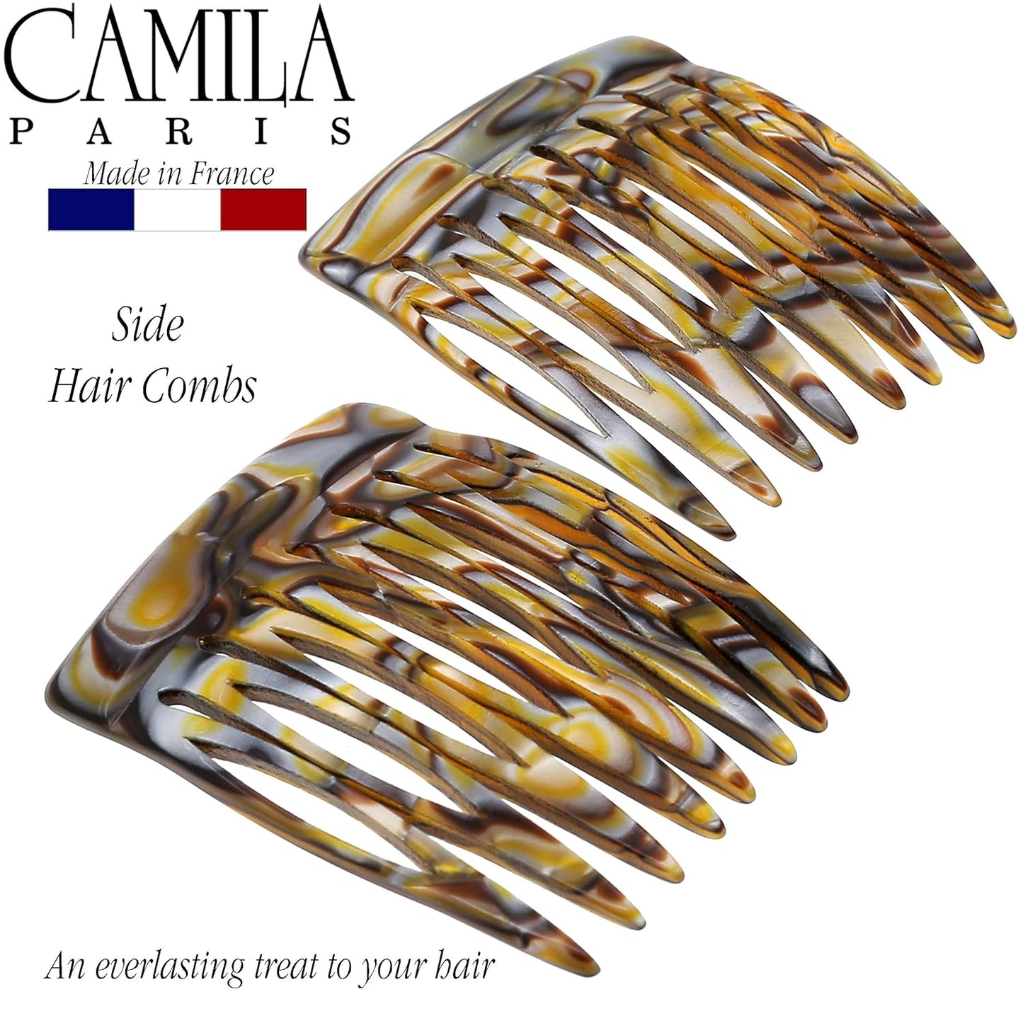 Paris CP2332/2 French Hair Side Comb Handmade Onyx, Small Twist Hair Decorative, Strong Hold Clips for Women Bun Chignon Up-Do Styling Girls Hair Accessories, Made in France