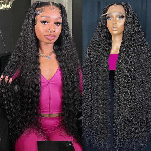 30 Inch Deep Wave Lace Front Wigs Human Hair 13X6 HD Transparent Human Hair Lace Front Wigs for Women 200% Density Deep Curly Human Hair Wigs Pre Plcked Deep Wave Frontal Wigs with Baby Hair