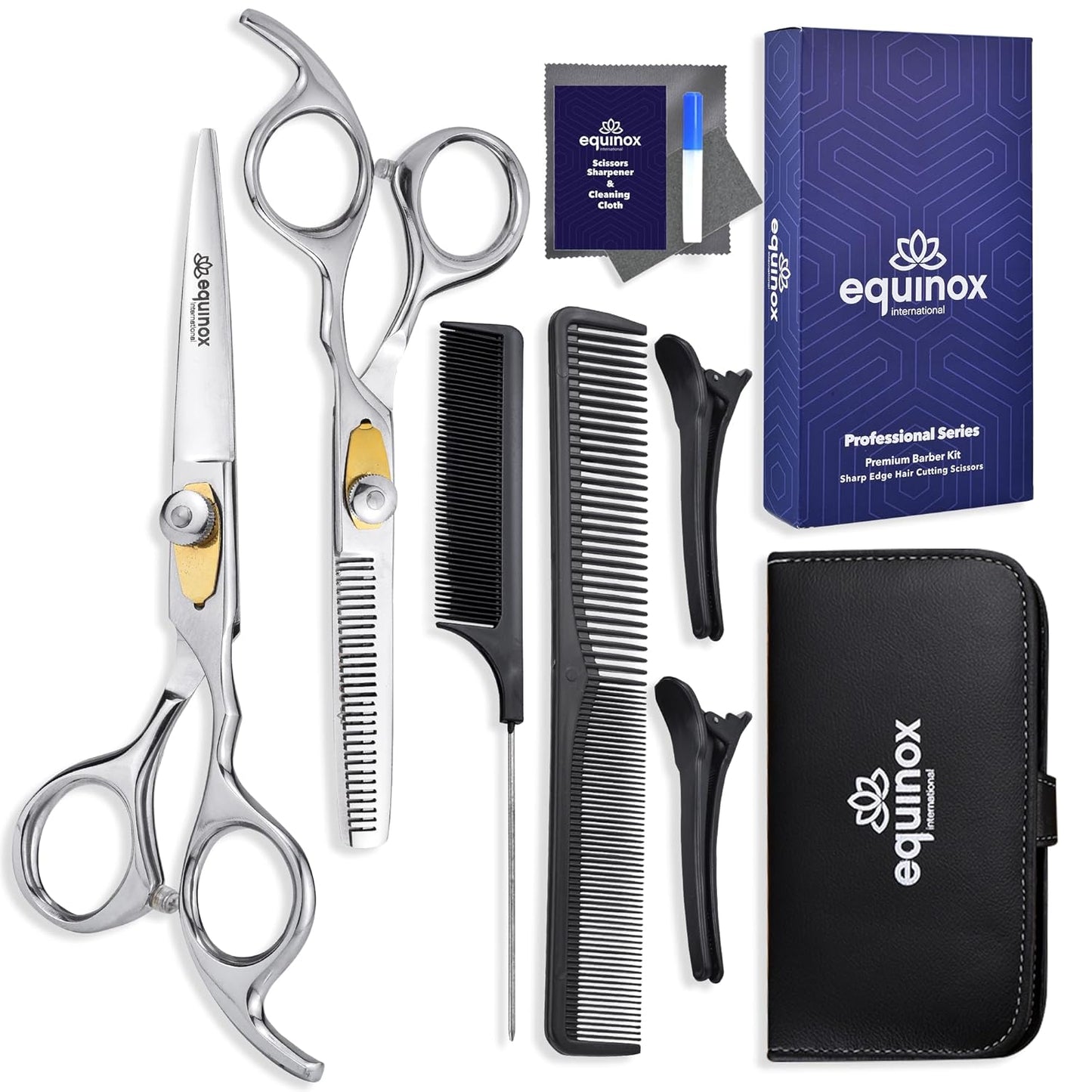 Equinox Professional Hair Scissors Set - Includes Barber Scissors & Thinning Shears for Hair Cutting & Grooming, Premium Japanese Stainless Steel Hair Cutting Scissors, Barber Accessories & Hair Tools