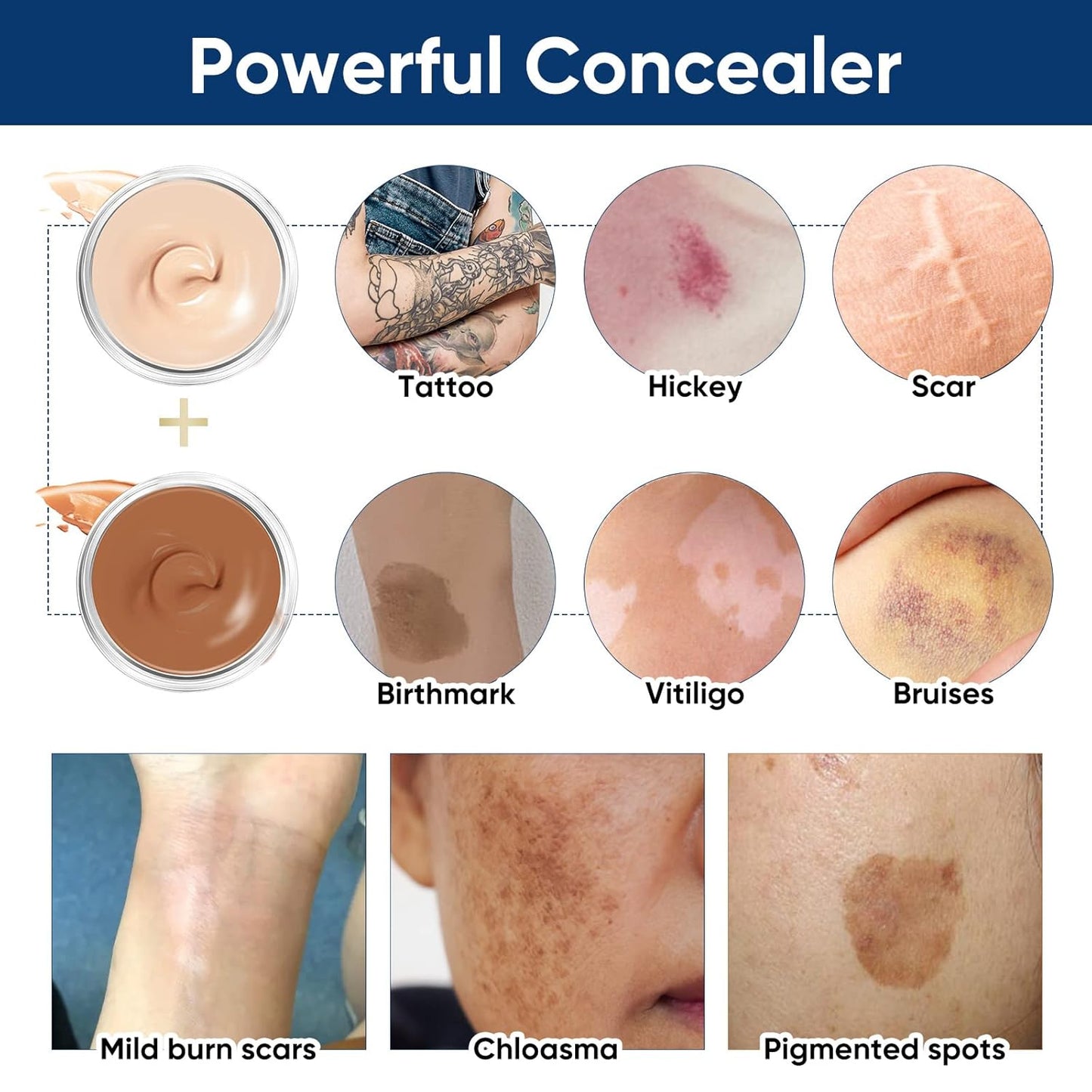 Tattoo Cover up Makeup Waterproof, Tattoo Concealer Cream, Suitable for Scars, Spots & Vitiligo, Waterproof & Sweatproof