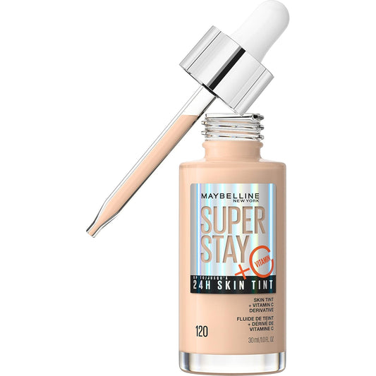 Super Stay up to 24HR Skin Tint, Radiant Light-To-Medium Coverage Foundation, Makeup Infused with Vitamin C, 120, 1 Count