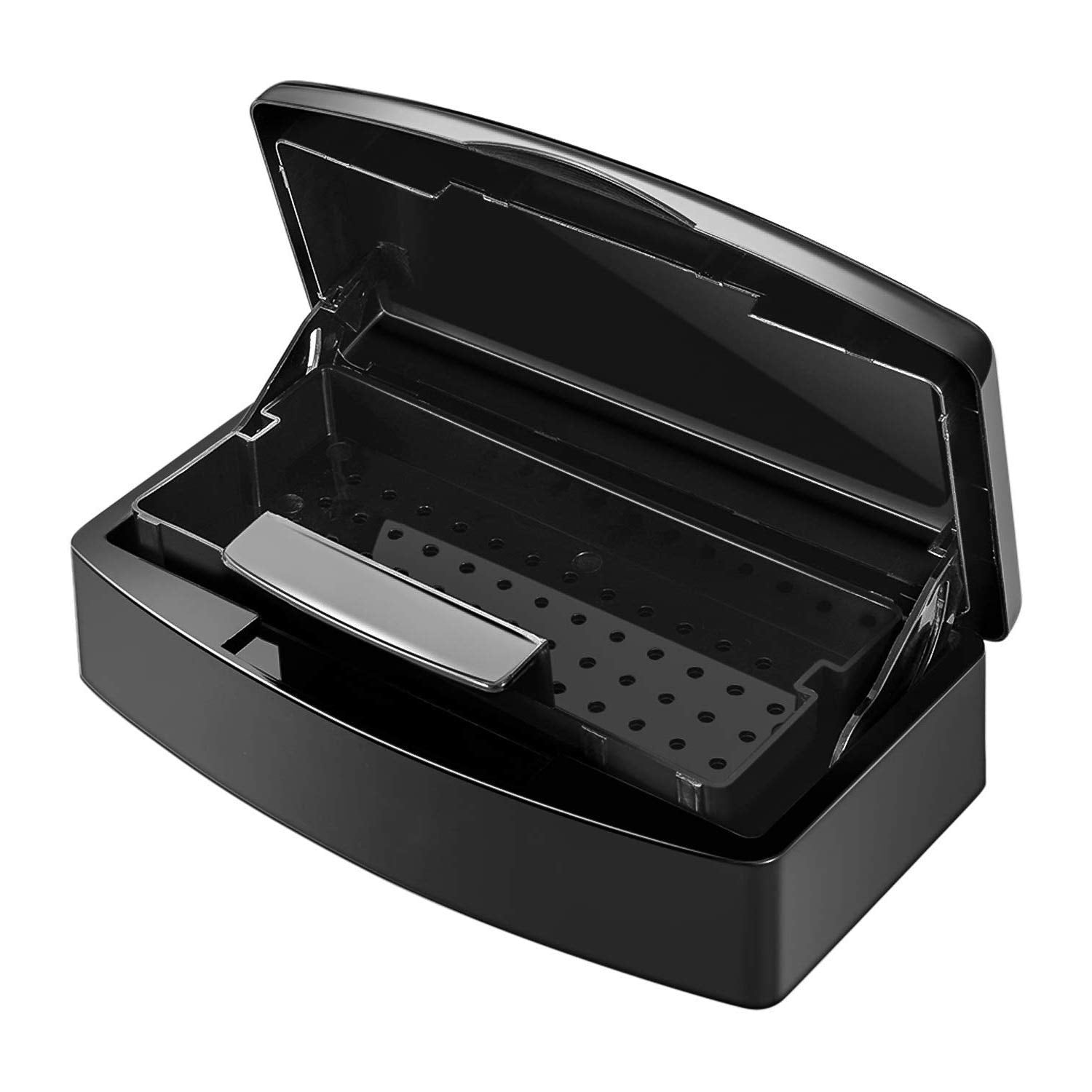 Nail Tool Sterilizer Box,Plastic Sterilizing Tray,The Disinfection Box for Nail Art Tools Is Applicable to Nail Art Tools, Tweezers, Hair Salons, Spas and Manicure Equipment-Black