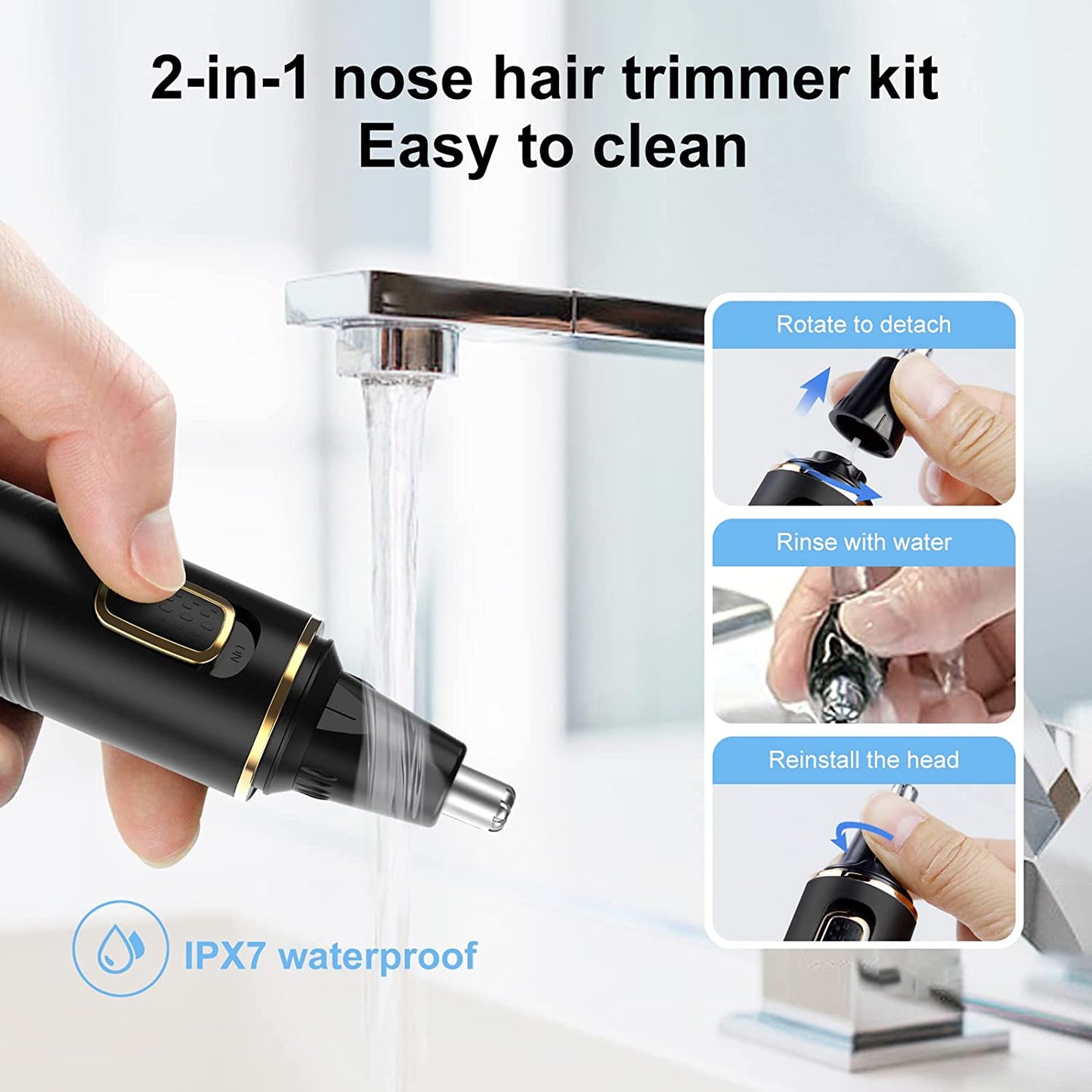 Nose Hair Trimmer for Men, 2025 Painless USB Rechargeable Nose Hair Trimmer, Ear and Nose Hair Trimmer for Men, Professional Facial Hair Trimmer with IPX7 Waterproof Dual Edge Blades