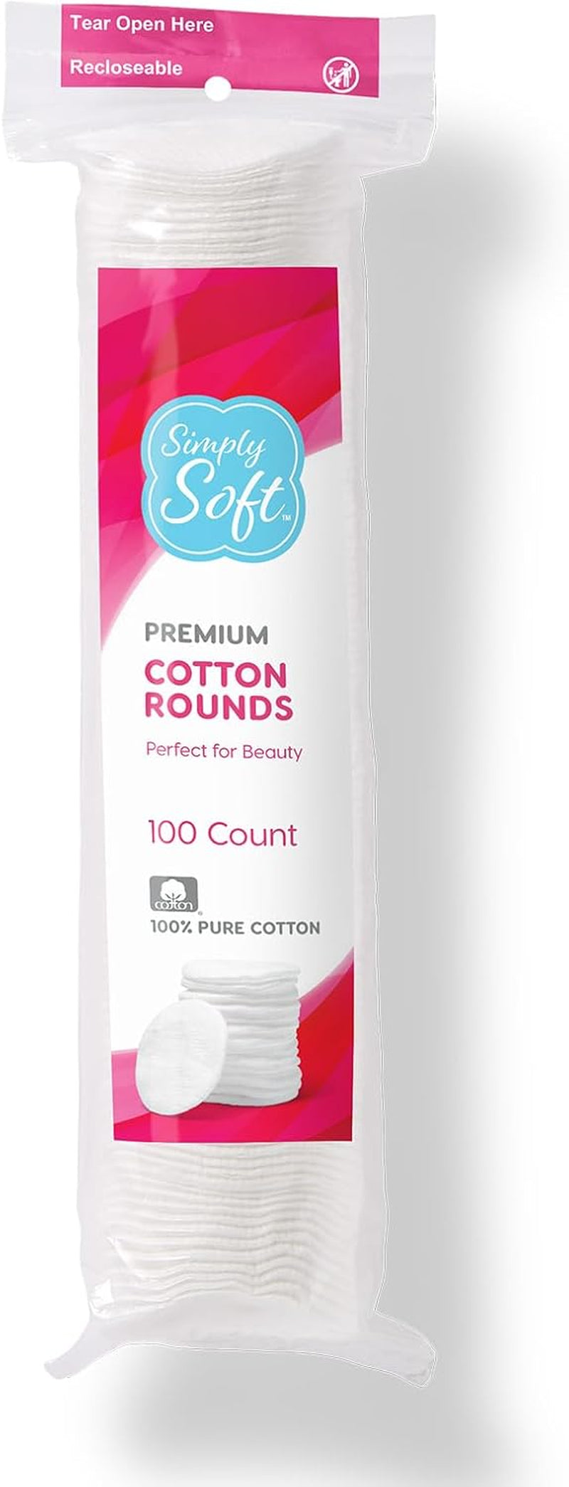 Simply Soft Premium Cotton Rounds, 100% Pure Cotton, Absorbent Cotton Pads, 100 Count (Pack of 6)