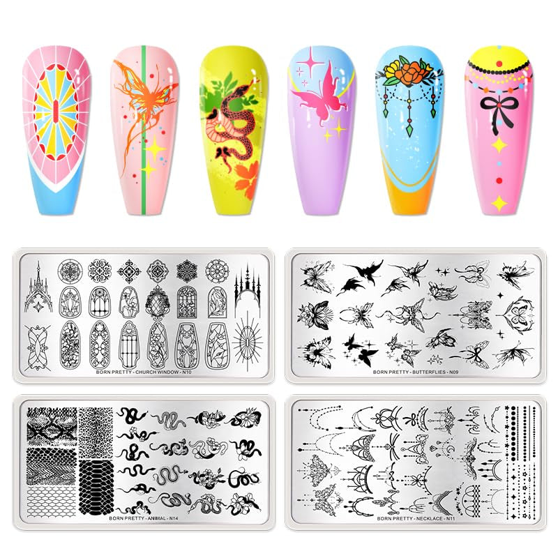 Nail Stamping Plates Set Plaid Flowers Leaves Lace Nail Art Image Plates Spring into Winter Stamp Templates Kit Image Manicuring DIY Printing Tools 8PCS