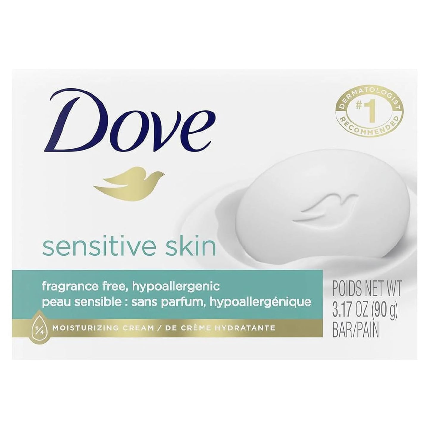 Beauty Bar Soap Sensitive, 8 Bars for Sensitive Skin, Fragrance Free and Hypoallergenic 3.75 Oz