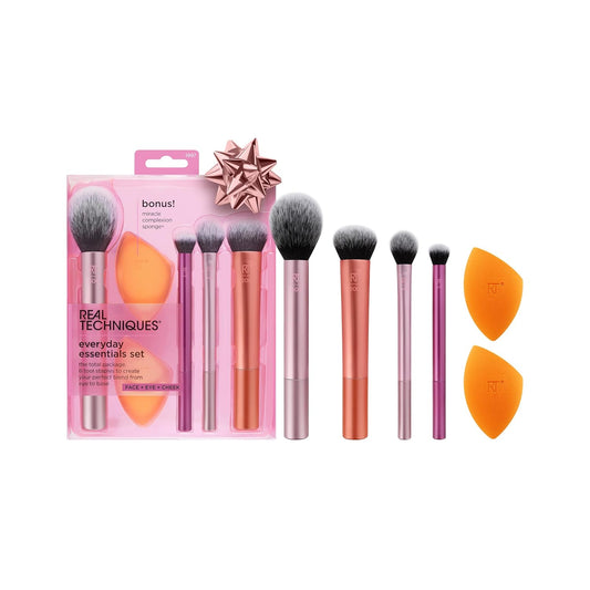 6 Piece Everyday Essentials Makeup Brush Set, Includes 4 Brushes & 2 Makeup Sponges, for Foundation, Blush, Bronzer, Contour, Eyeshadow, & Powder, Travel Gift Set, Cruelty-Free & Vegan