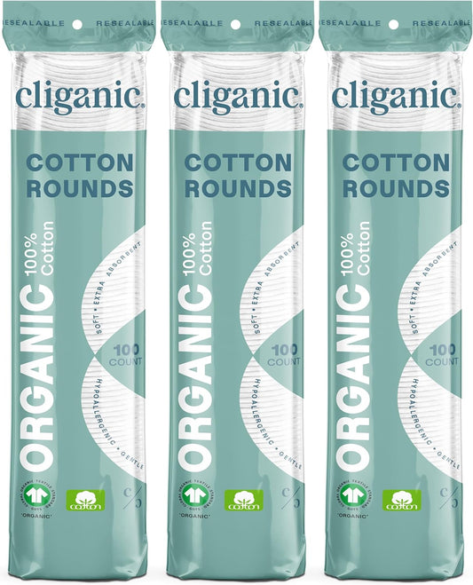 Organic Cotton Rounds (300 Count) Makeup Remover Pads, Hypoallergenic, Lint-Free | 100% Pure Cotton (Packaging May Vary)