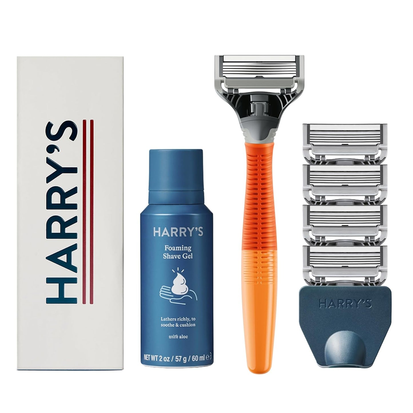 Shaving Kit for Men - Razor Handle, 5 Razor Blade Refills, Foaming Shave Gel, and Travel Blade Cover - Chrome Edition