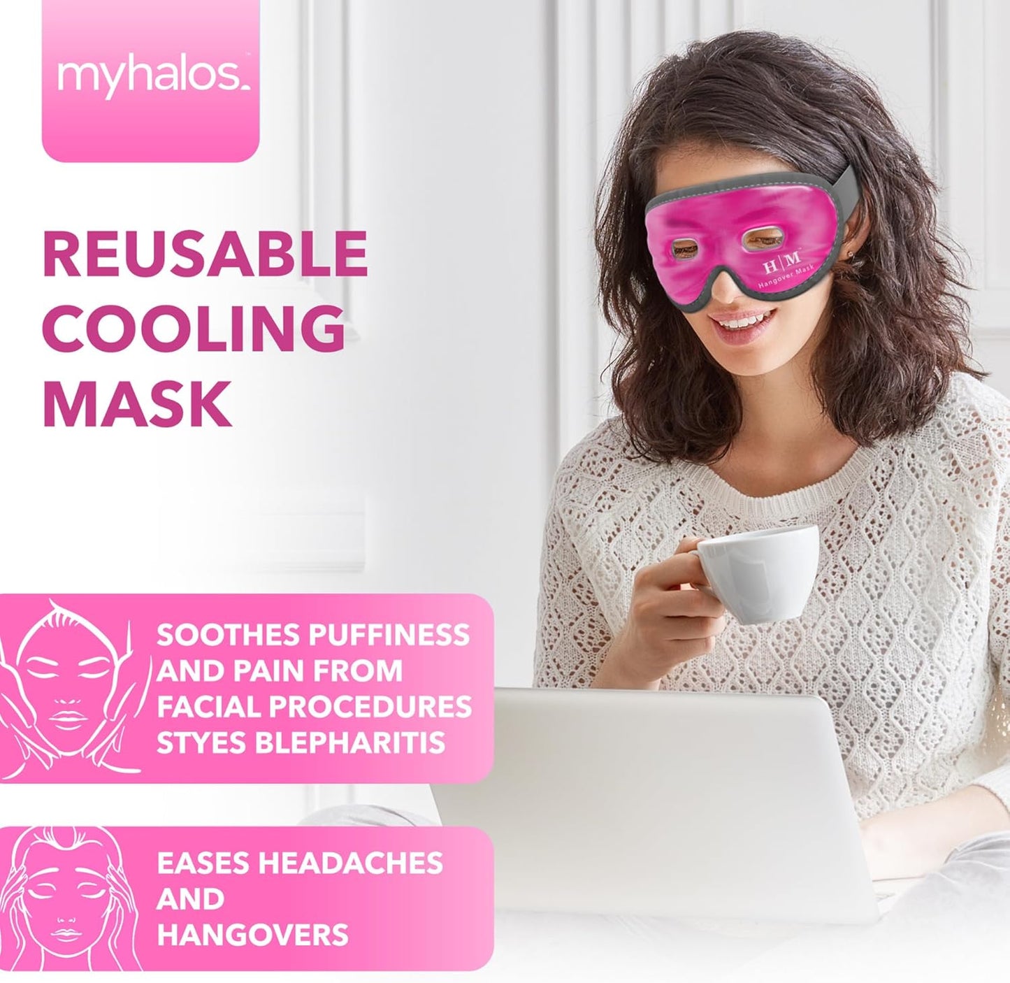 Cooling Eye Mask -HM Mask- Reusable Gel Eye Mask Cold Pack -Our Ice Eye Mask Soothes Puffy Eyes, Dark Circles & Hangovers- Relieve Your Headaches & Sinus Pain with Cold Eye Mask & Eye Gel Mask Therapy