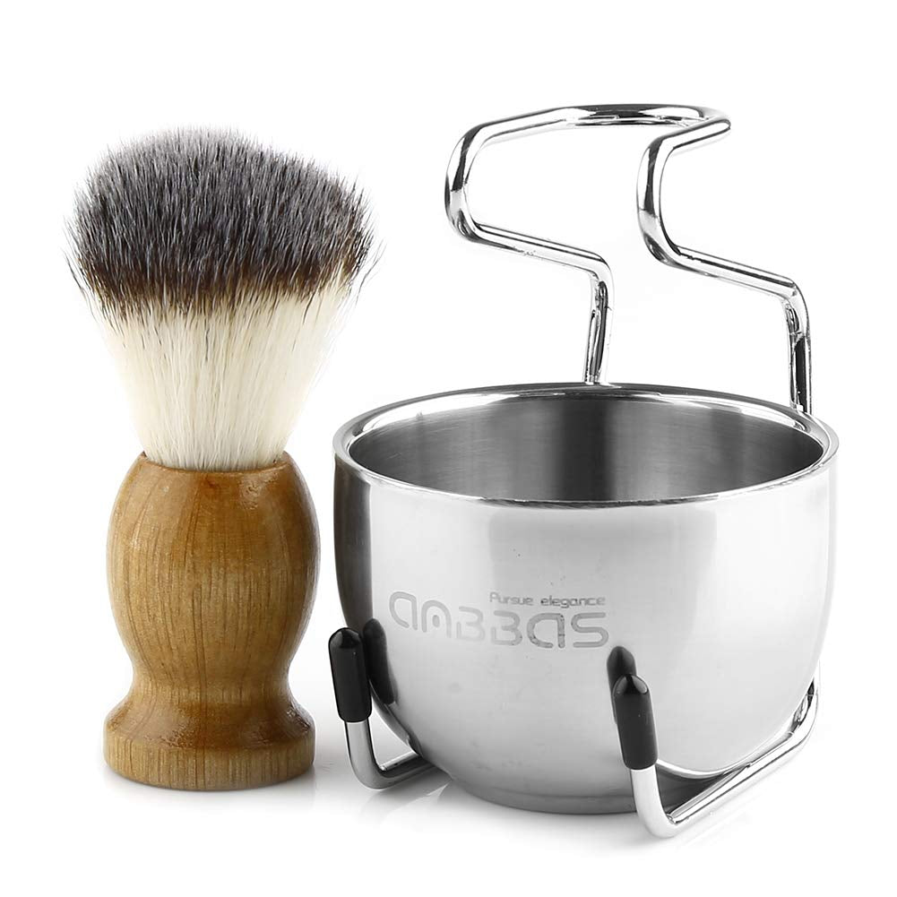 Shaving Brush Set for Men 3In1 Vegan Style Synthetic Badger Hair Brush, Stainless Steel Shaving Stand and Bowl Perfect for Wet Close Shave