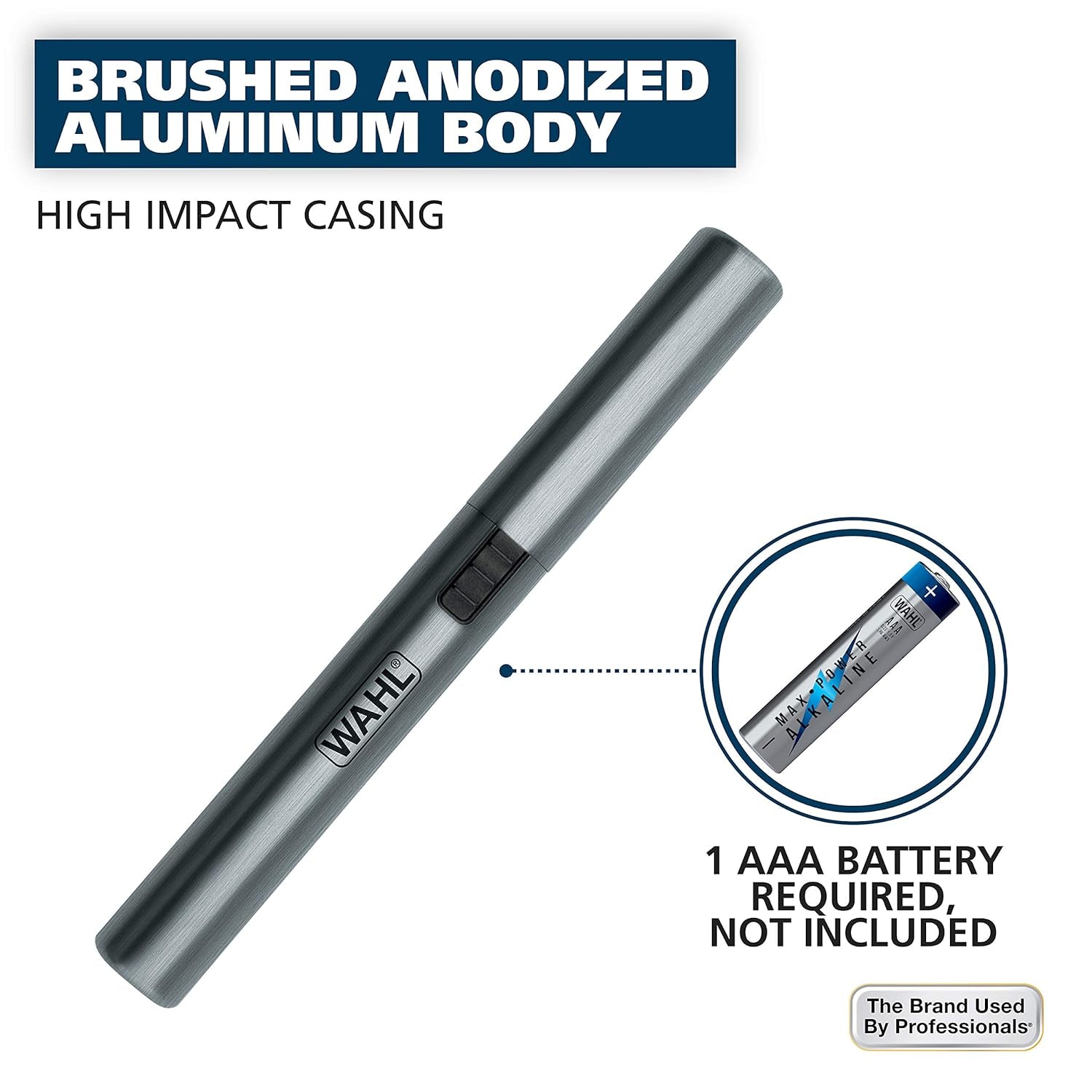 Micro Groomsman Battery Personal Trimmer for Hygienic Grooming with Rinseable, Interchangeable Heads for Eyebrows, Neckline, Nose, Ears, & Other Detailing - 05640-600