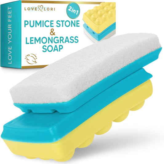 Pumice Stone for Feet - 2 in 1 Scrubber with Soap - Foot Care & Pedicure Kit - Valentines Day Gifts