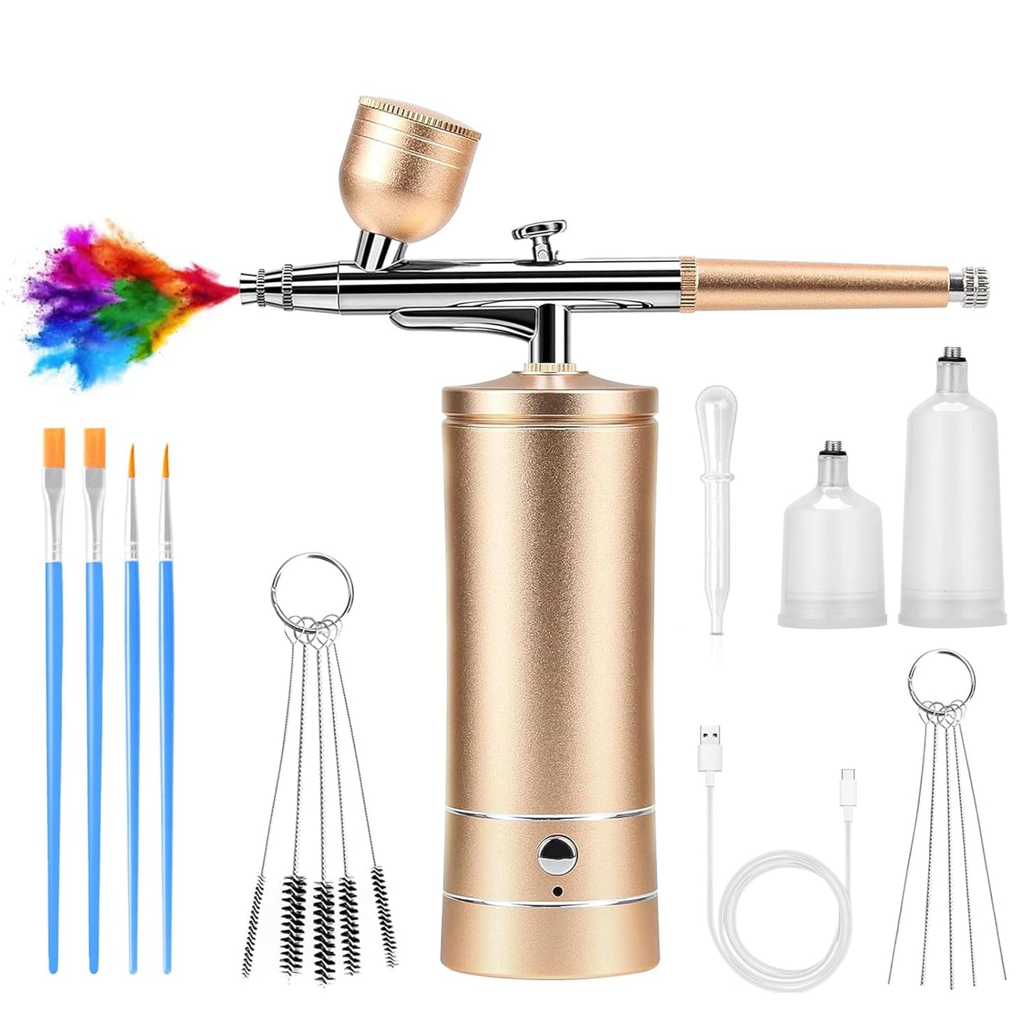 Airbrush-Kit Air Brush Kit with Airbrush Compressor Nail Charms Wireless Air Brush for Barber, Nail Art, Cake Decor, Makeup, Model Painting (Pink)