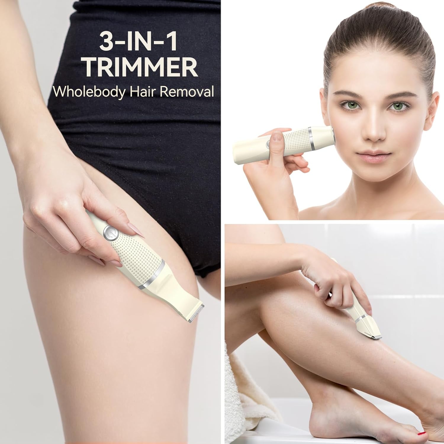 3-In-1 Electric Razor for Women - Waterproof Women Bikini Trimmer,Rechargeable Electric Shaver for Women,Pubic Hair Trimmer Women,Personal Trimmer Groomer for Body Hair (Cream, LY)