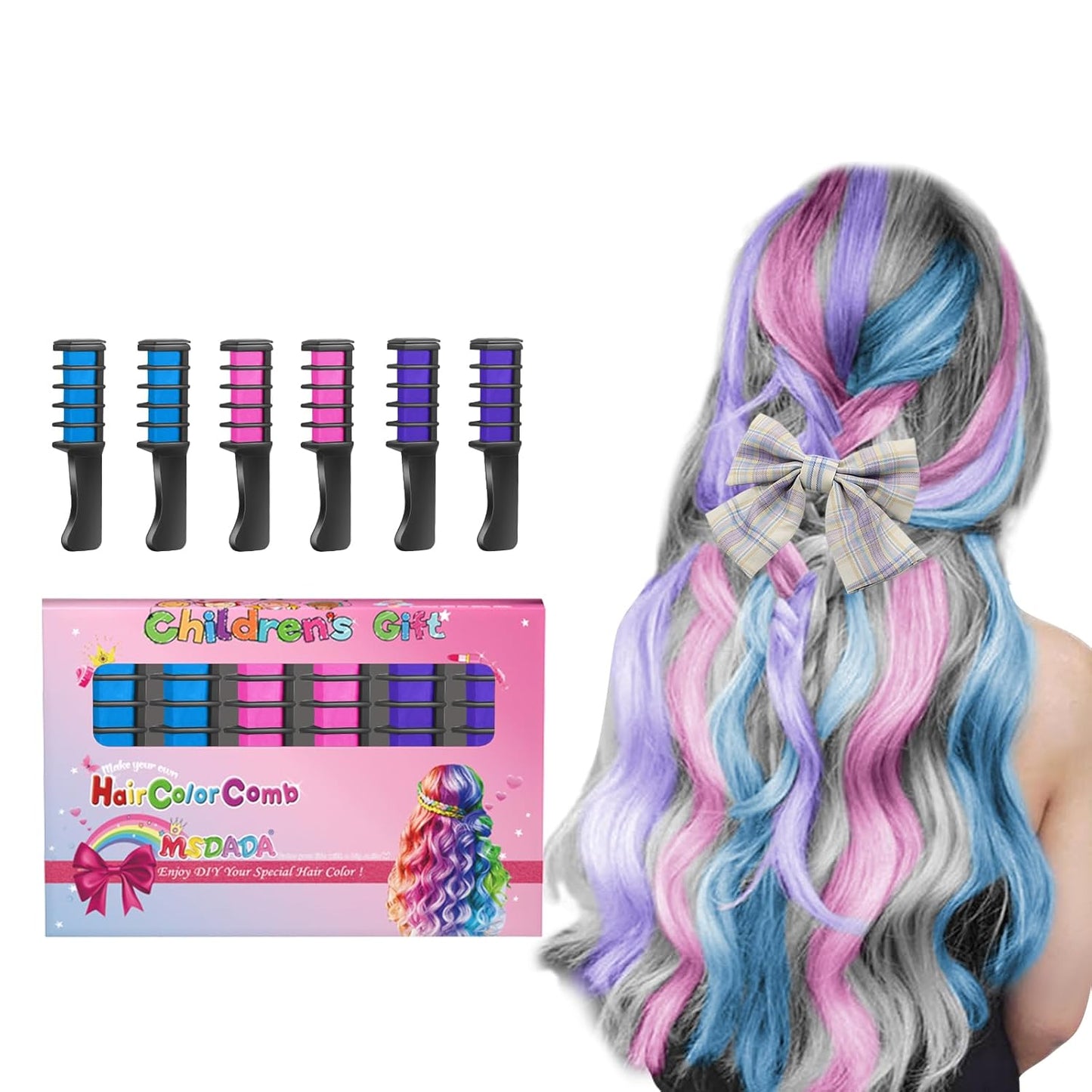 New Hair Chalk Comb Temporary Hair Color Dye for Girls Kids, Washable Hair Chalk for Girls Age 4 5 6 7 8 9 10-12 Birthday Christmas New Year Cosplay Hair DIY Party