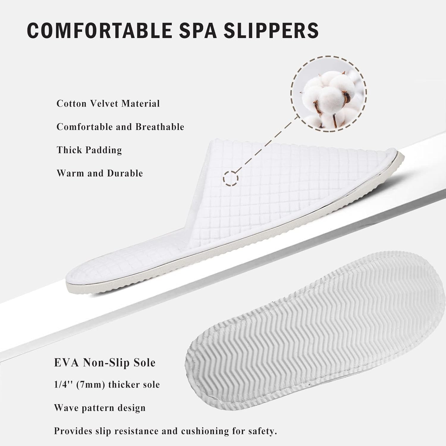 10 Pairs Spa Slippers for Women and Men, Universal Bulk Disposable Hotel Slippers, Non-Slip Washable Breathable Soft Comfortable House Slippers for Guest Wedding Party Travel