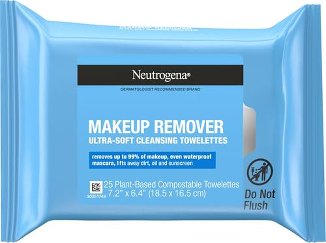 Makeup Remover Facial Cleansing Towelettes, Daily Face Wipes to Remove Dirt, Oil, Makeup & Waterproof Mascara, Gentle, Alcohol-Free, 25 Ct