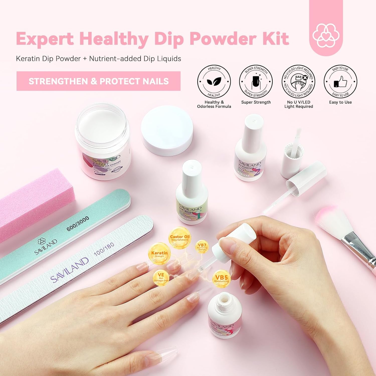 Clear Dip Powder Nail Kit Starter: 60G 2.1Oz Dip Powder for Nails with Dipping Powder Liquid Set Dip Base Activator and Top Coat Professional Dip Nail Kit Repair for French Manicure Nail Art