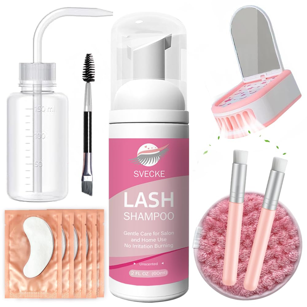 Lash Shampoo Kit for Eyelash Extension, Eyelash Shampoo 2 Fl.Oz / 60Ml, Eyelash Extension Cleanser, Lash Eyelid Foam Cleaning Kit for Salon Use and Home Use (Peach)