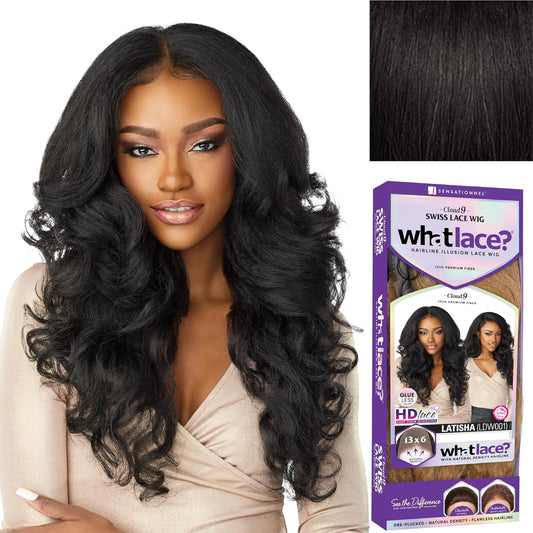 What Lace 13X6 Wigs - Latisha Lacefrontal Hand Tied Glueless Synthetic with Natural Density Preplucked Hairline (Off Black 1B)