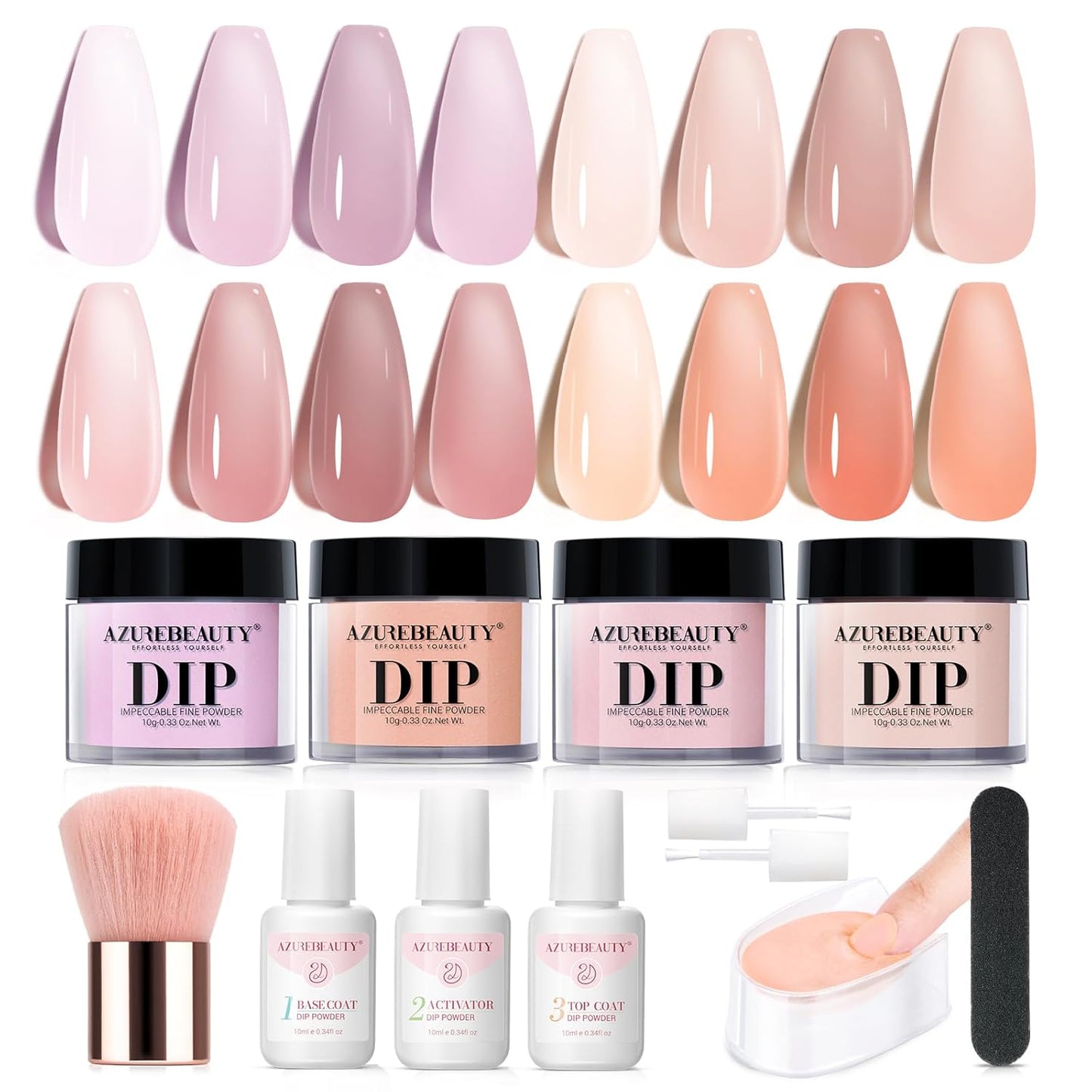 Dip Powder Nail Kit Starter, All Season Nude Skin Glitter 4 Colors Dipping Powder Liquid Set Recycling Tray with Base & Top Coat Activator for French Nail Art Manicure Salon DIY at Home.