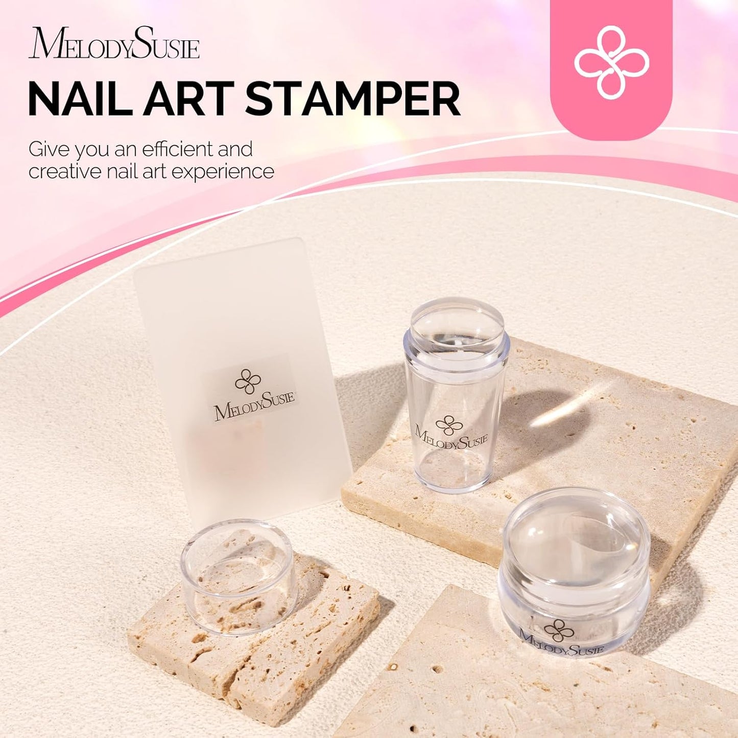 French Nail Stamper, Nail Stamper Kit, Silicone Nail Stamp, Long and Short Stampers with Scrapers, 4PCS Nail Stamper Tool for French Manicure DIY Home Nail Design Salon, Clear