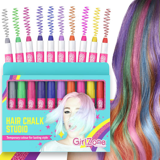 Hair Chalks Set, 10-Piece Temporary Hair Chalk for Kids, Easy to Apply and Remove Temporary Hair Color for Kids Dress up Parties, Role Play, Gift-Ready Vibrant Girls Hair Chalk Set