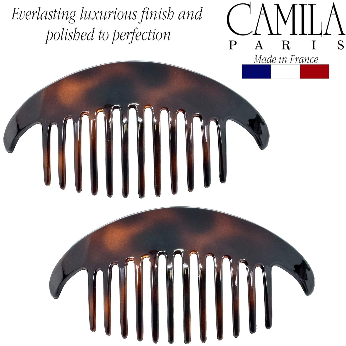 Paris CP2430/2 French Hair Side Combs Tortoise Shell Interlocking Combs French Twist Hair Combs, Strong Hold Hair Clips for Women Bun Chignon Up-Do Styling Girls Hair Accessories Made in France