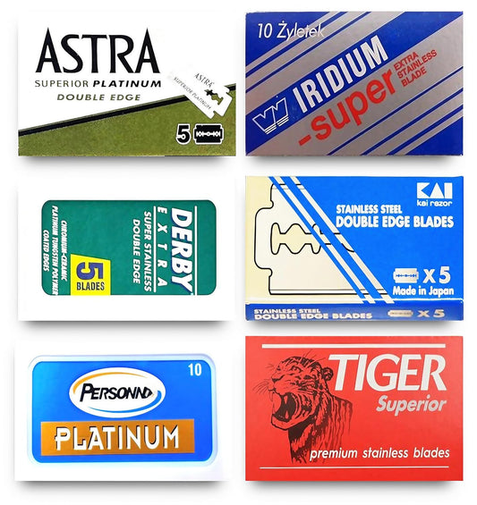 Astra-Kai-Persọnna-Wizamet-Tiger Double Edge Razor Blades Sampler (40 Blades, 6 Different Brands)