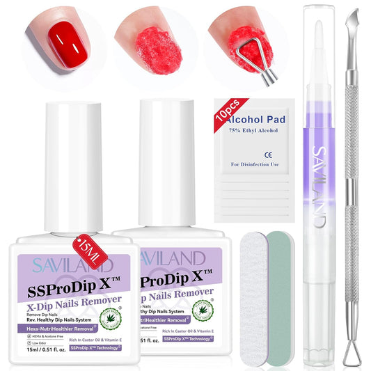 Dip Powder Remover 2 Pcs: Professional Dip Nail Remover Kit Gentle & Safe Remove Dip Nails with Cuticle Oil Nail File Tools Gel Polish Remover No Need Soaking or Wrapping 0.5 Floz Home Use