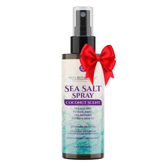 Coconut Sea Salt Hair Texturizing Spray with Castor Oil, Aloe Vera, Red Algae, Kelp, Raspberry, and Green Tea (8.8 Oz)