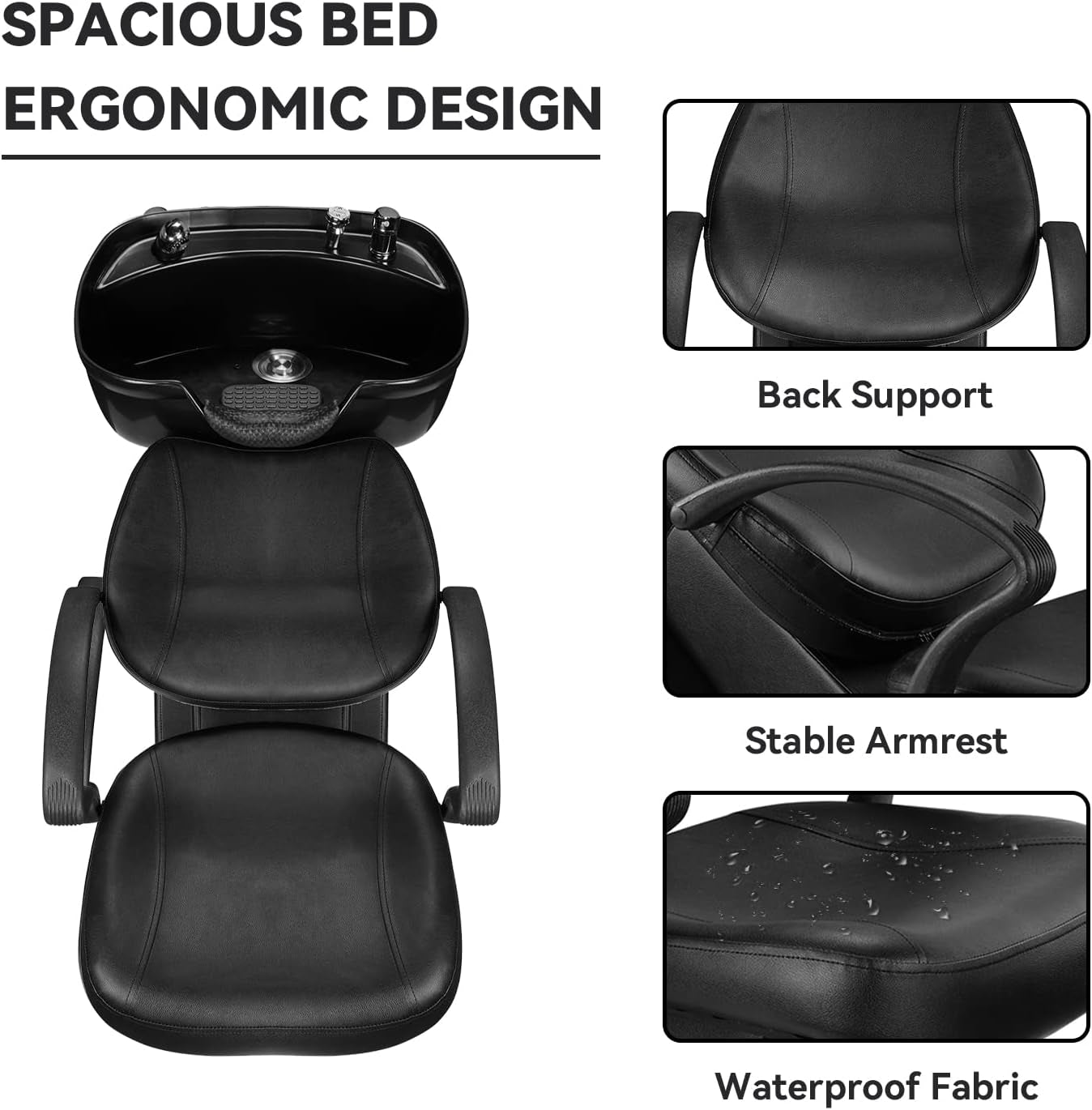 Shampoo Barber Backwash Chair, ABS Plastic Shampoo Bowl Sink Chair for Spa Beauty Salon (Black)