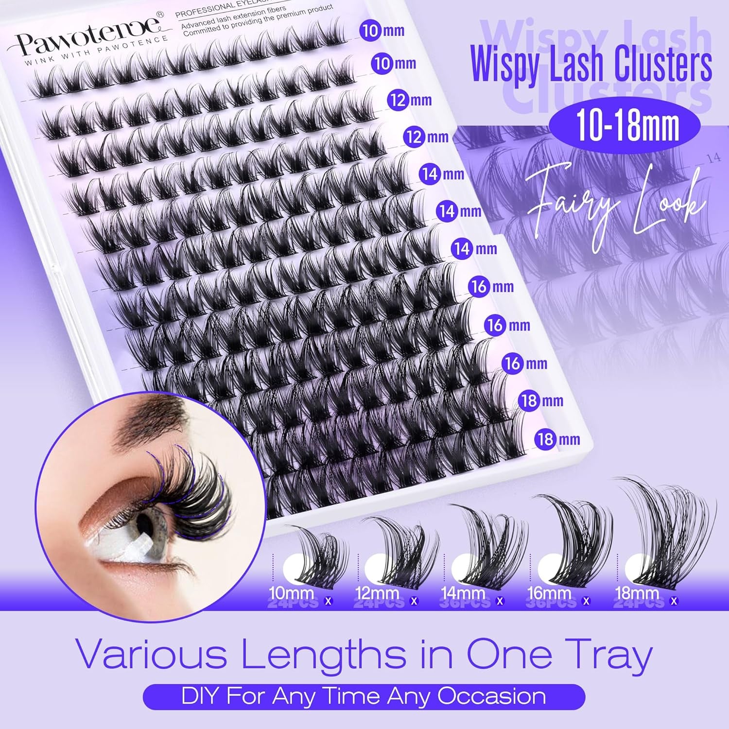 Lash Clusters Wispy Cluster Eyelash Extensions 144Pcs Individual Lashes 10-18Mm Lash Extension DIY False Eyelashes Soft Comfortable Eyelash Clusters with Thin Band