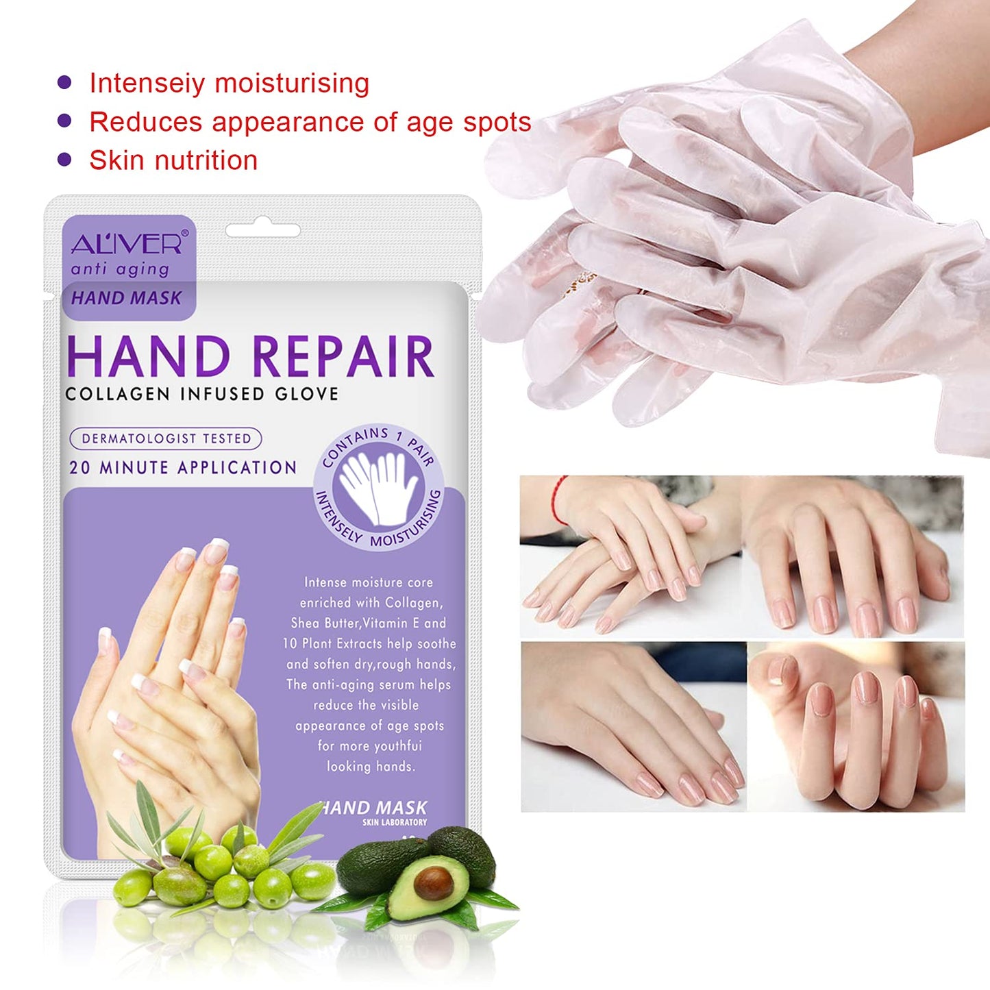 4 Pack Hands Moisturizing Gloves, Hand Spa Mask Infused Collagen, Serum + Vitamins + Natural Plant Extracts for Dry, Cracked Hands, Moisturizer Hands Mask, Repair Rough Skin for Women&Men