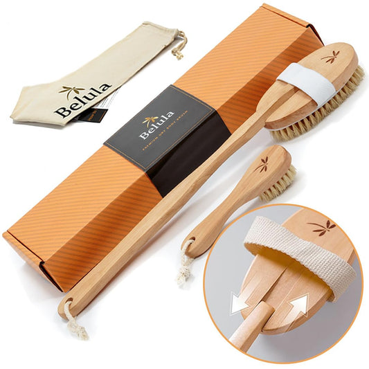 Dry Brushing Body Brush Set - Natural Boar Bristle Body Brush, Exfoliating Face Brush & Bath Gloves - Ideal Dry Skin Brush for Lymphatic Drainage & Healthy Glowing Skin!