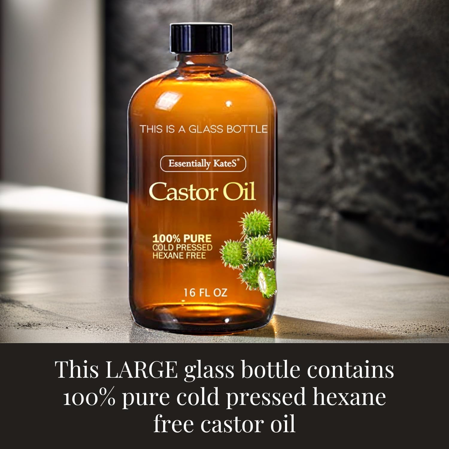 Castor Oil 16 Fl Oz (Glass Bottle) - Original Unrefined - a Huge Glass Bottle with a Pump - 100% Pure and Natural, Cold Pressed, and Hexane-Free - Hair Oil, Body Oil