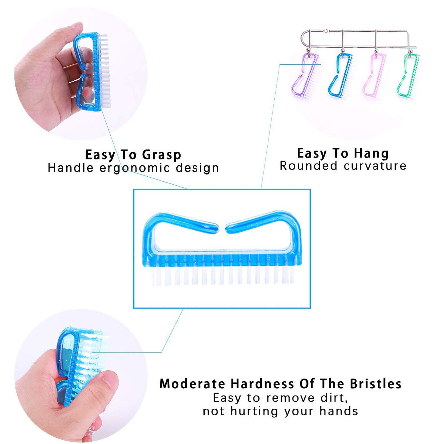 6 Pack Handle Grip Nail Cleaning Brush,  Fingernail Brush Cleaner Scrub Brush Kit for Toes Shower and Women & Men & Kids (Color A)