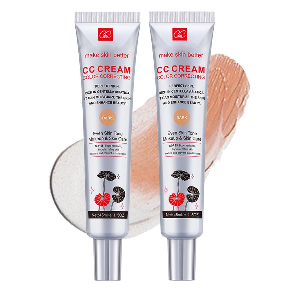 Color Correcting CC Cream with SPF 25, Coverage Lightweight Foundation, Hydrating Serum, Even Skin Tone Makeup and Skin Care, Boost Radiance, Refine Skin Texture, Avoid Sun Damage (Dark, 1PCS)