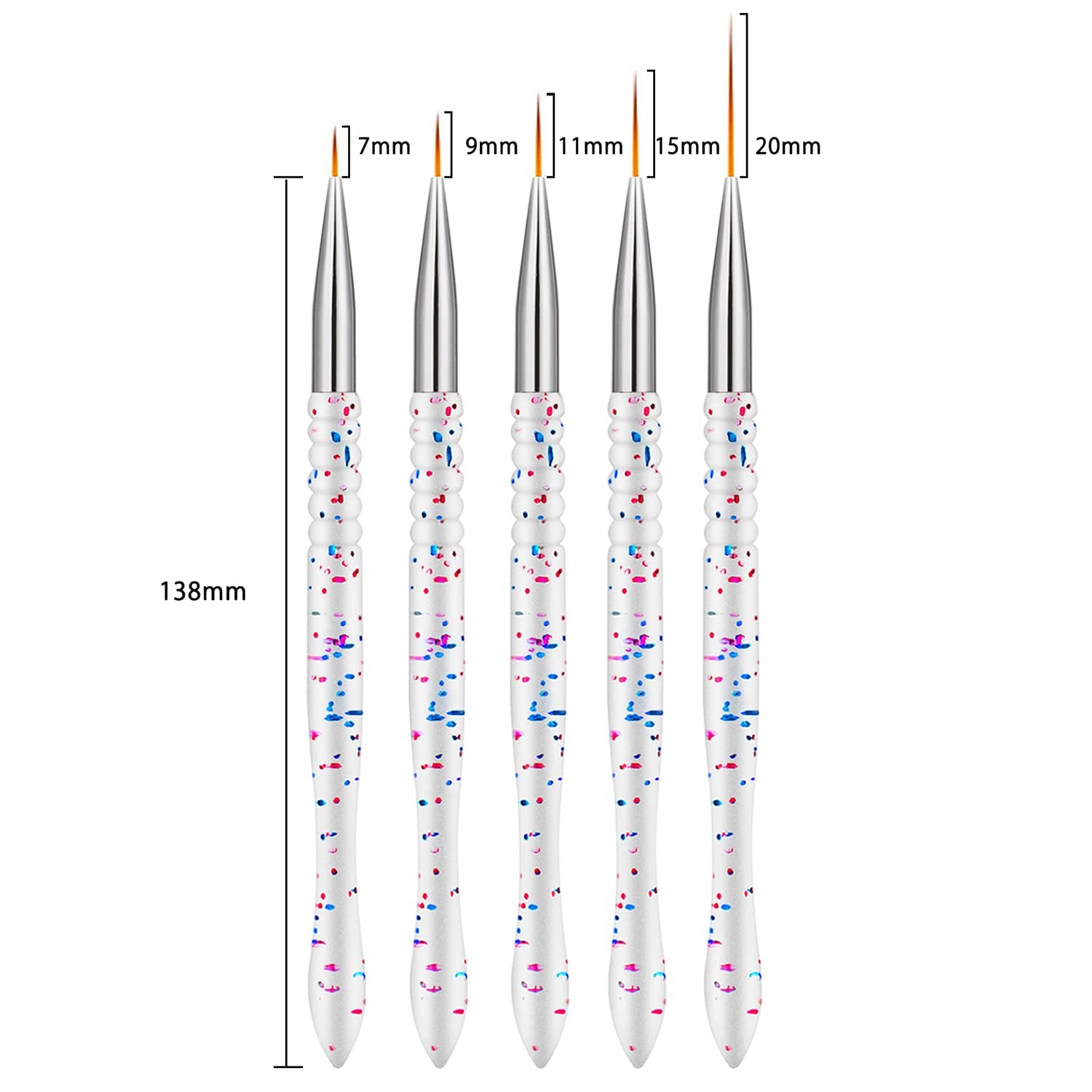 5Pcs Nail Art Liner Brushes, Nail Gel Polish Painting Brush Set, Thin Nail Art Dotting Drawing Pen (7/9/11/15/20Mm)