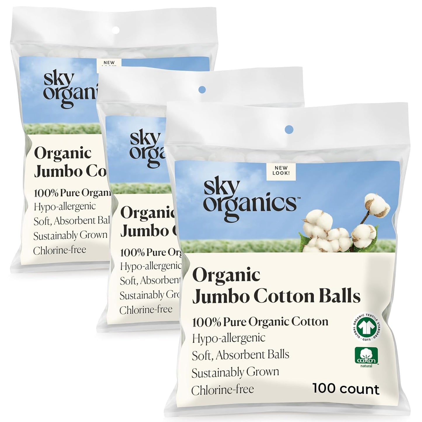 Organic Jumbo Cotton Balls for Sensitive Skin, 100% Pure Organic Cotton Sustainably Grown, Chlorine Free, Hypoallergenic, Ultra-Soft and Absorbant for Beauty&Personal Care, 300 Ct