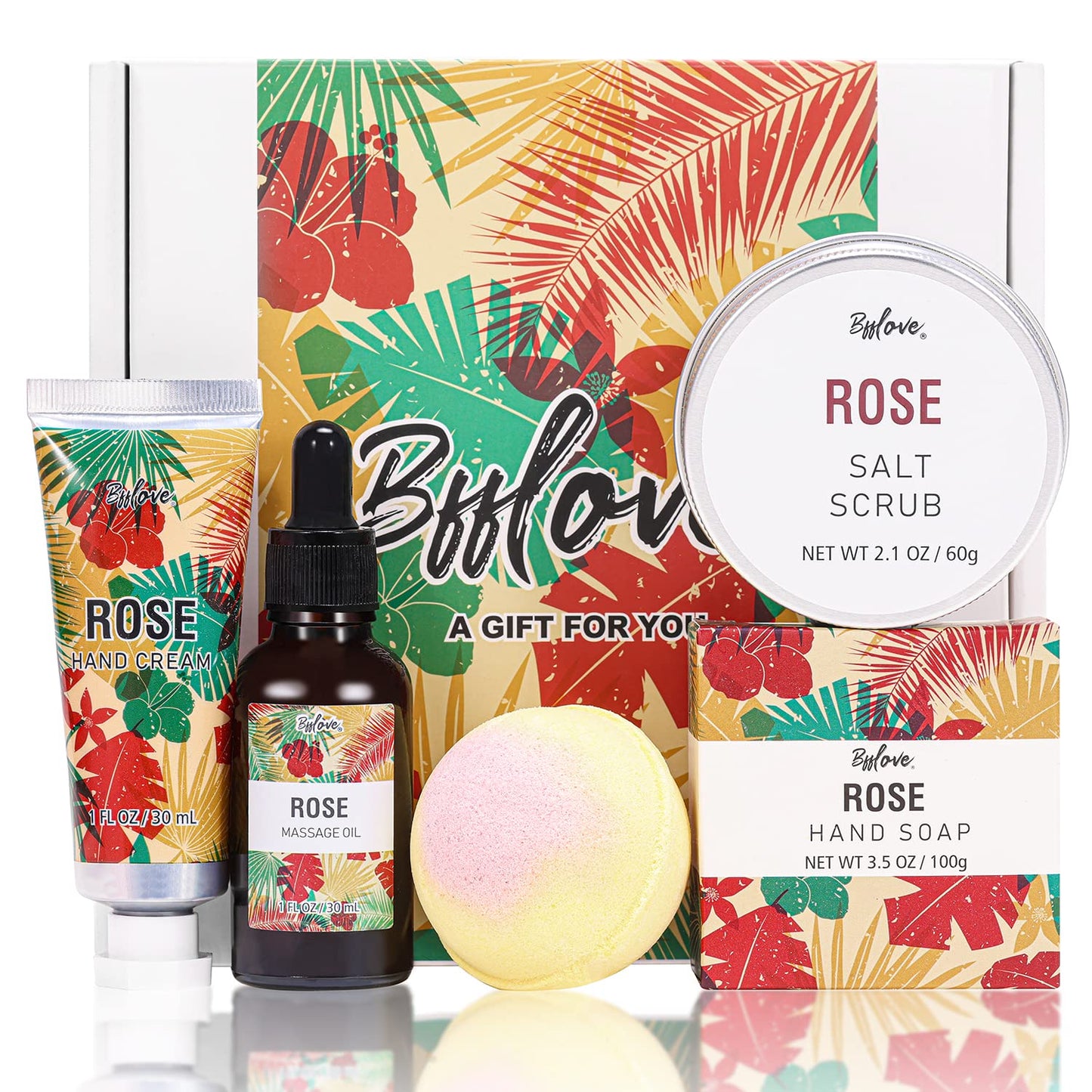 Gifts for Women BFFLOVE Gift Set for Women 5Pcs Cherry Blossom Spa Set, Birthday Gifts for Women with Massage Oil, Scented Candle, Bath Salts, Hand Cream, Christmas Gifts