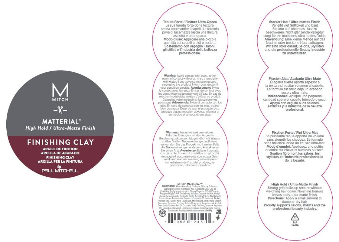 MITCH by Paul Mitchell Matterial Finishing Clay for Men, High Hold, Ultra-Matte Finish, for All Hair Types, 3 Oz.