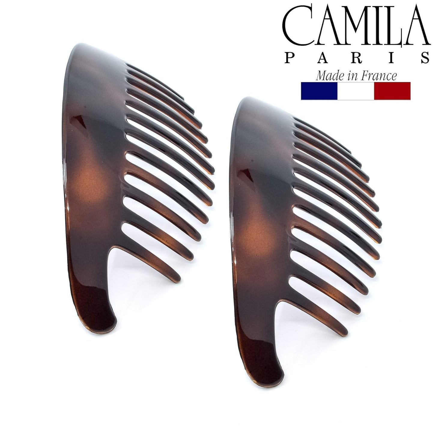 Paris CP2430/2 French Hair Side Combs Tortoise Shell Interlocking Combs French Twist Hair Combs, Strong Hold Hair Clips for Women Bun Chignon Up-Do Styling Girls Hair Accessories Made in France