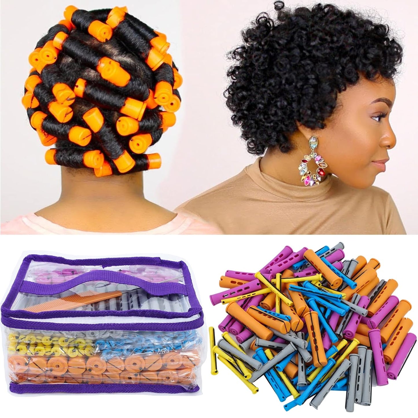 40Pcs Cold Wave Perm Rods Set for Women'S Long & Short Natural Hair - Plastic Orange Rollers for Curling and DIY Hairdressing