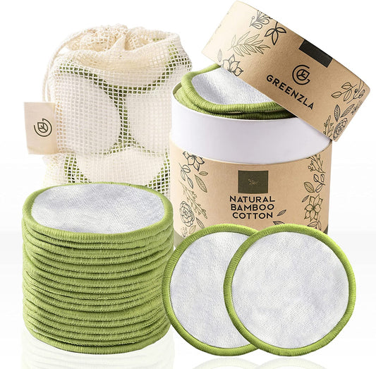 Reusable Makeup Remover Pads, Washable Bamboo Cotton Rounds with Mesh Laundry Bag, Travel Pouch, Pad Holder - Reusable Cotton Rounds for All Skin Types - Perfect for Face Care, 20 Pack