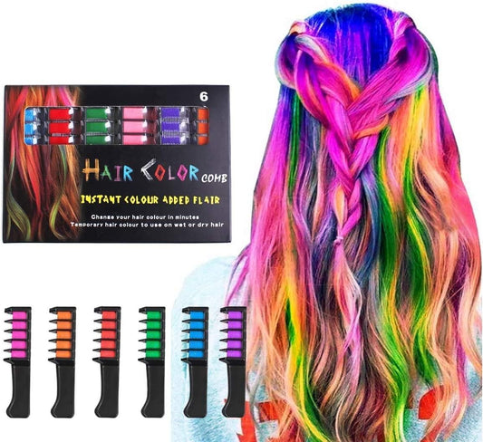 Hair Chalk Comb  6 Colors Temporary Hair Dye Marker Gifts for Girls Kids Adults for Halloween Christmas Birthday Party, Cosplay