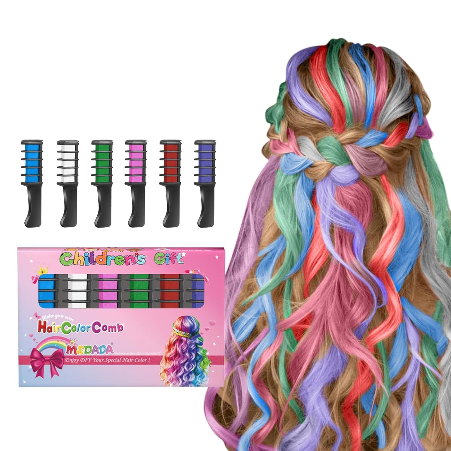 New Hair Chalk Comb Temporary Hair Color Dye for Girls Kids, Washable Hair Chalk for Girls Age 4 5 6 7 8 9 10-12 Birthday Christmas New Year Cosplay Hair DIY Party